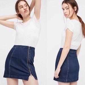 Free People Blue Pencil Mini Skirt with Slit